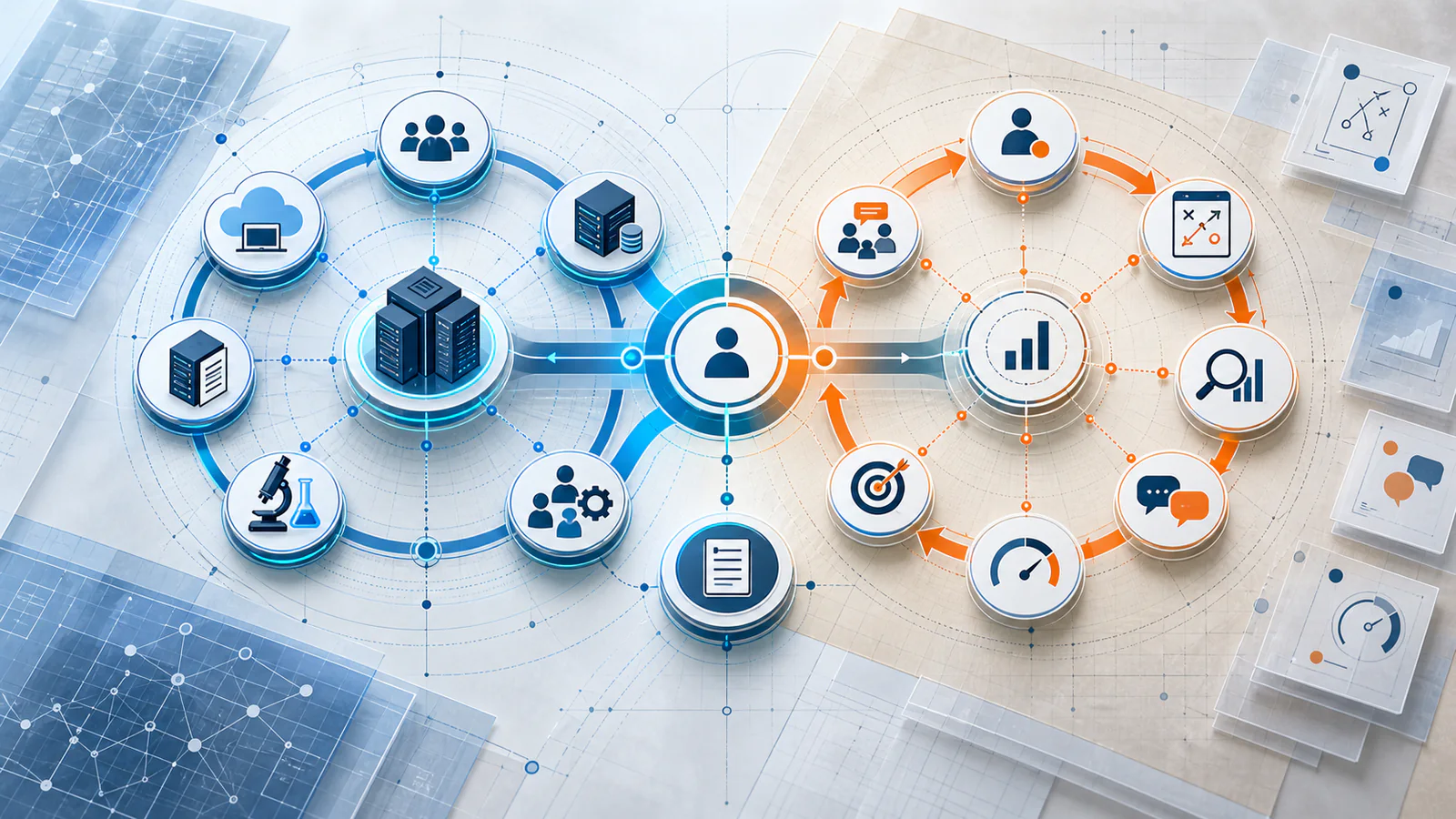 Two interlocking maps connect campus identity, research and learning systems with practical scenarios, observed decisions, feedback, targeted practice and readiness evidence.