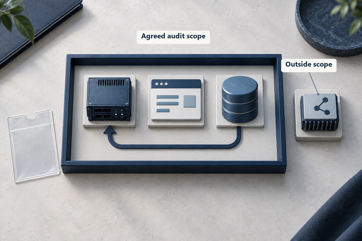 Three system models sit inside an agreed audit scope, with another system outside scope.